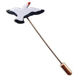 Mid Century Enamel Seagull Stick Pin Bird Brooch Gold Tone Beach Hat Jewelry 50s